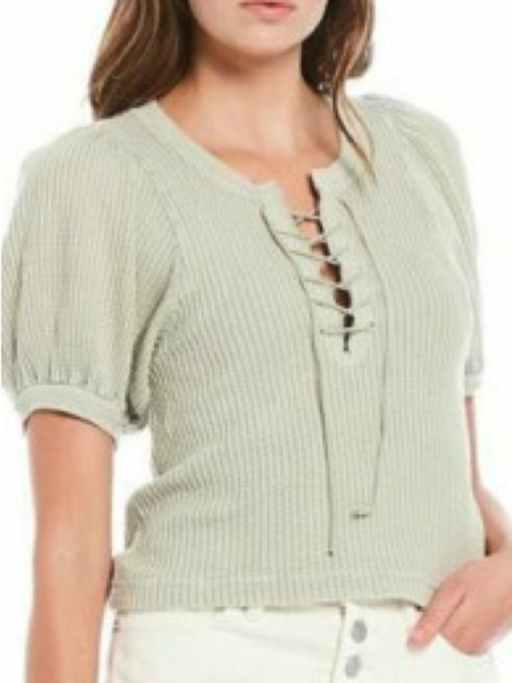 FP One Free People Hayden Waffle Knit Slouchy Thermal Top Small S
